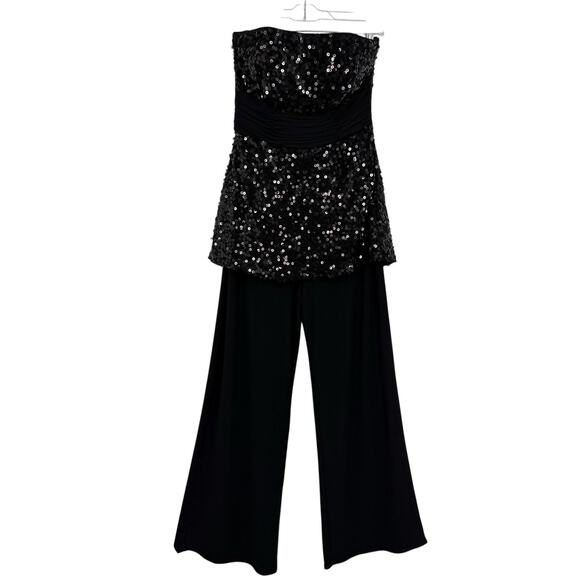 WHBM Strapless Sequin Jumpsuit Size 6 Black Knit Wide Leg Formal Party NWT - Picture 1 of 12